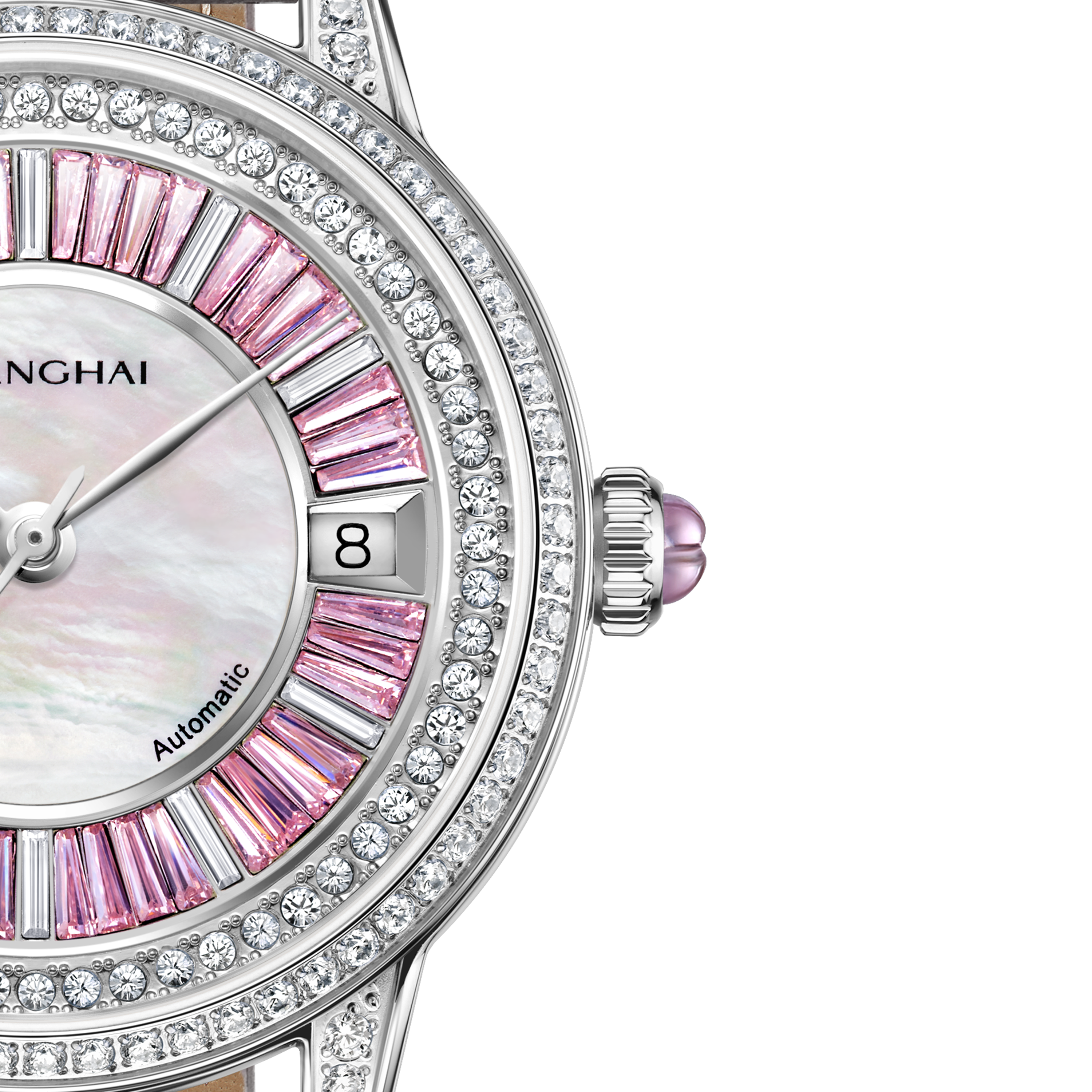 Shanghai Watch Crystal Pink Zirconia Mother of Pearl Dial 36mm