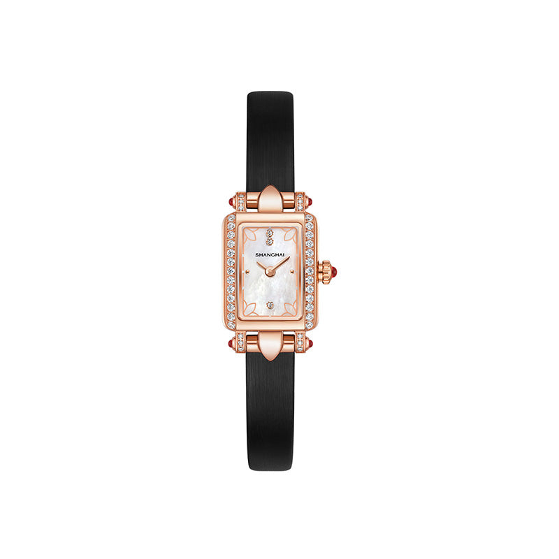 Shanghai Watch Magnolia Cube Rose Gold Quartz Leather Strap