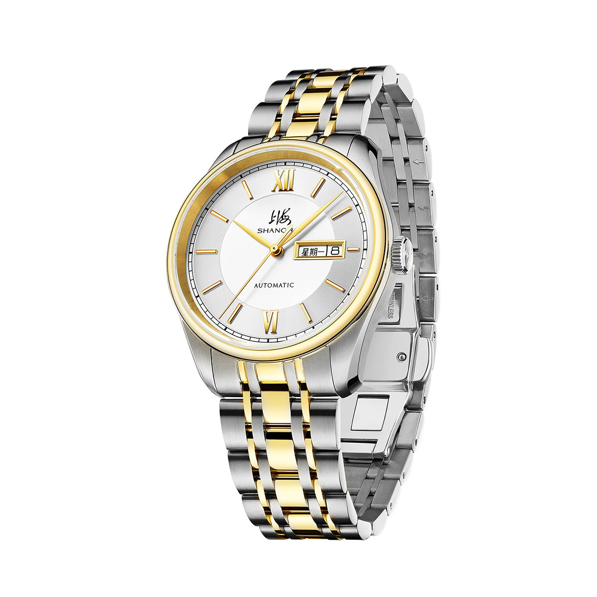 Shanghai Watch Business Classic 316L Steel Mix Golden Strap 40mm