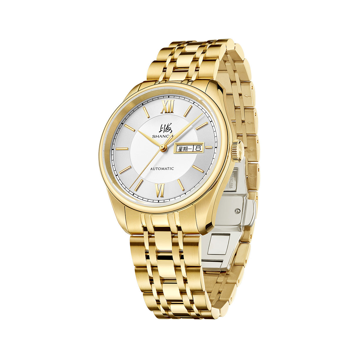 Shanghai Watch Business Classic 316L Steel Golden Strap 40mm