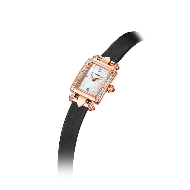 Shanghai Watch Magnolia Cube Rose Gold Quartz Leather Strap