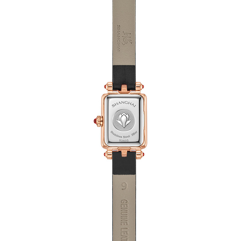 Shanghai Watch Magnolia Cube Rose Gold Quartz Leather Strap