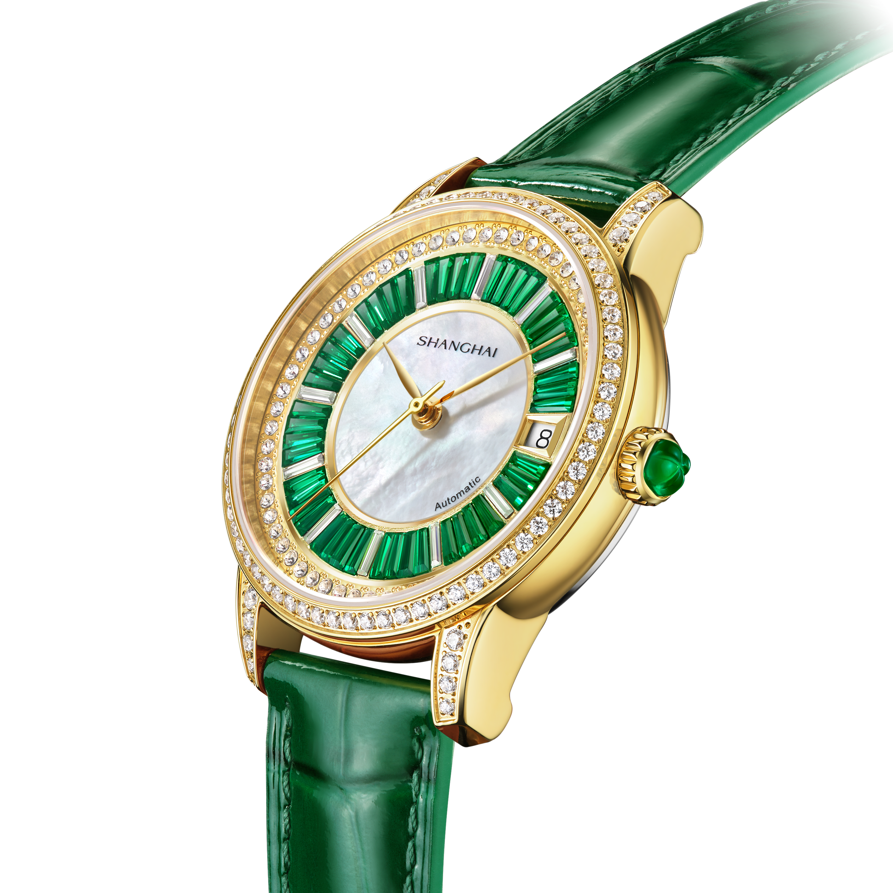 Shanghai Watch Crystal Green Zirconia Mother of Pearl Dial 36mm