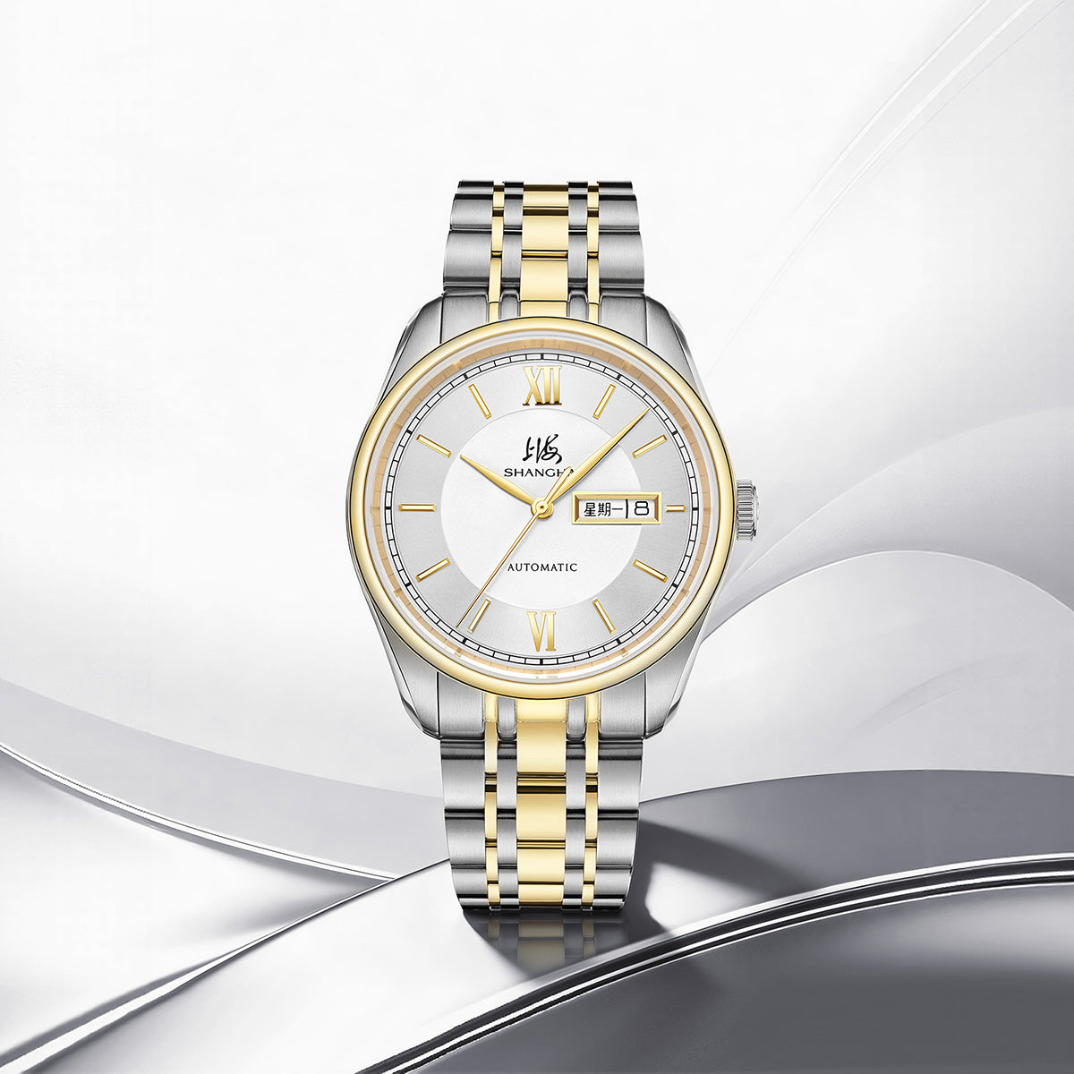 Shanghai Watch Business Classic 316L Steel Mix Golden Strap 40mm