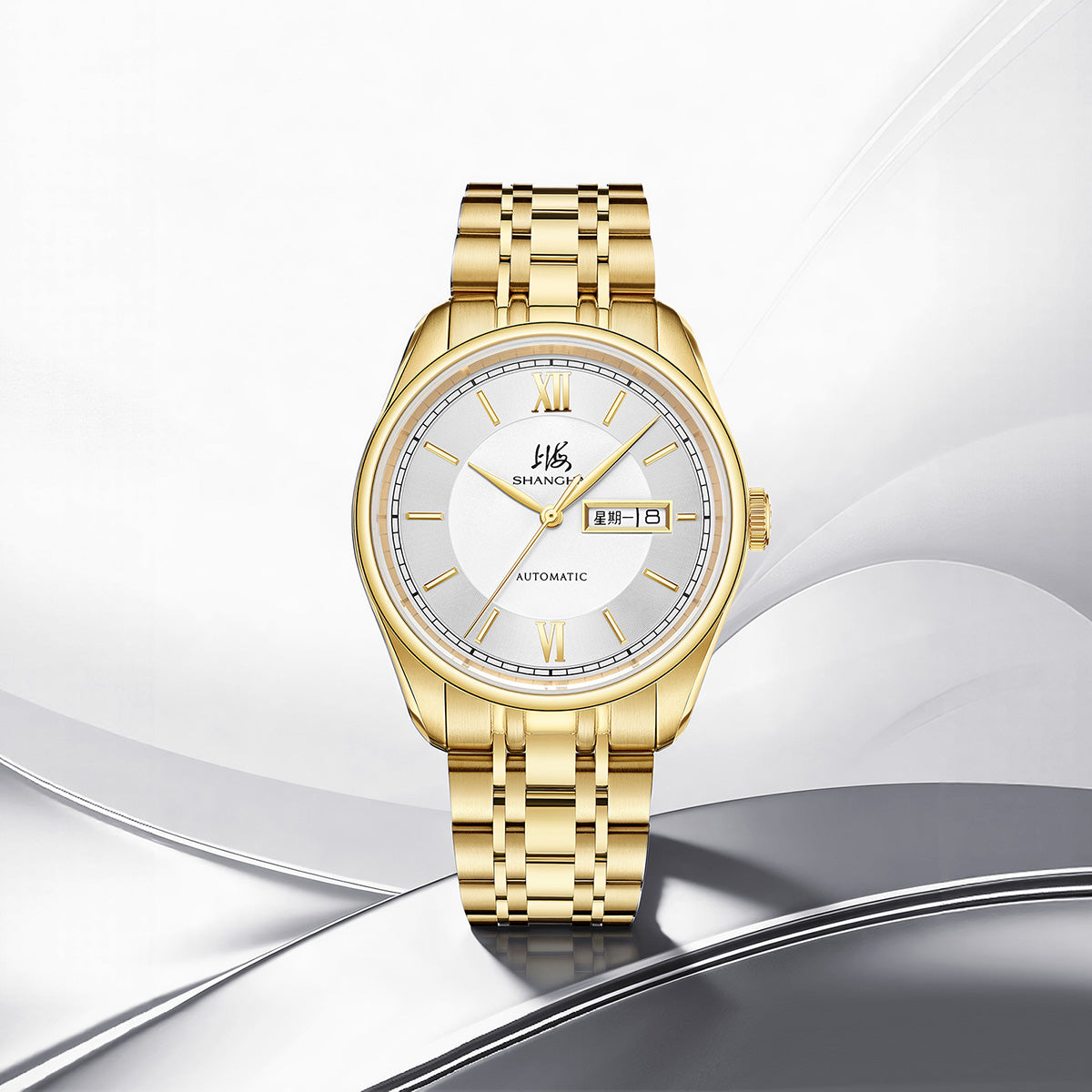 Shanghai Watch Business Classic 316L Steel Golden Strap 40mm