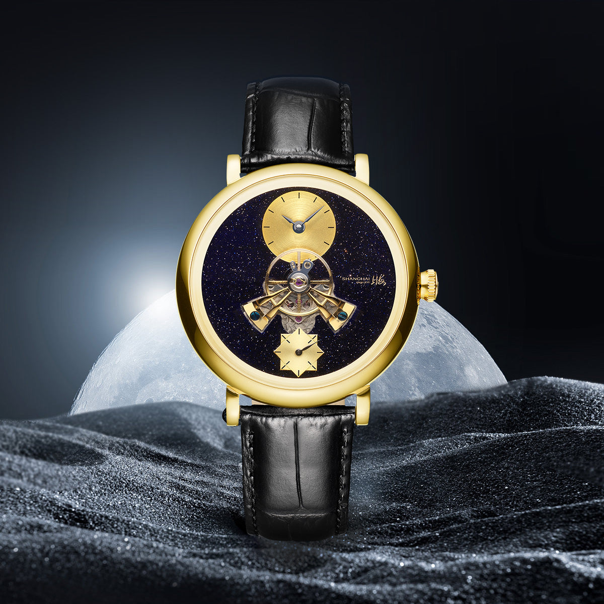 Shanghai Watch Sky Dome Blue Sunstone Dial PVD Gold 43mm