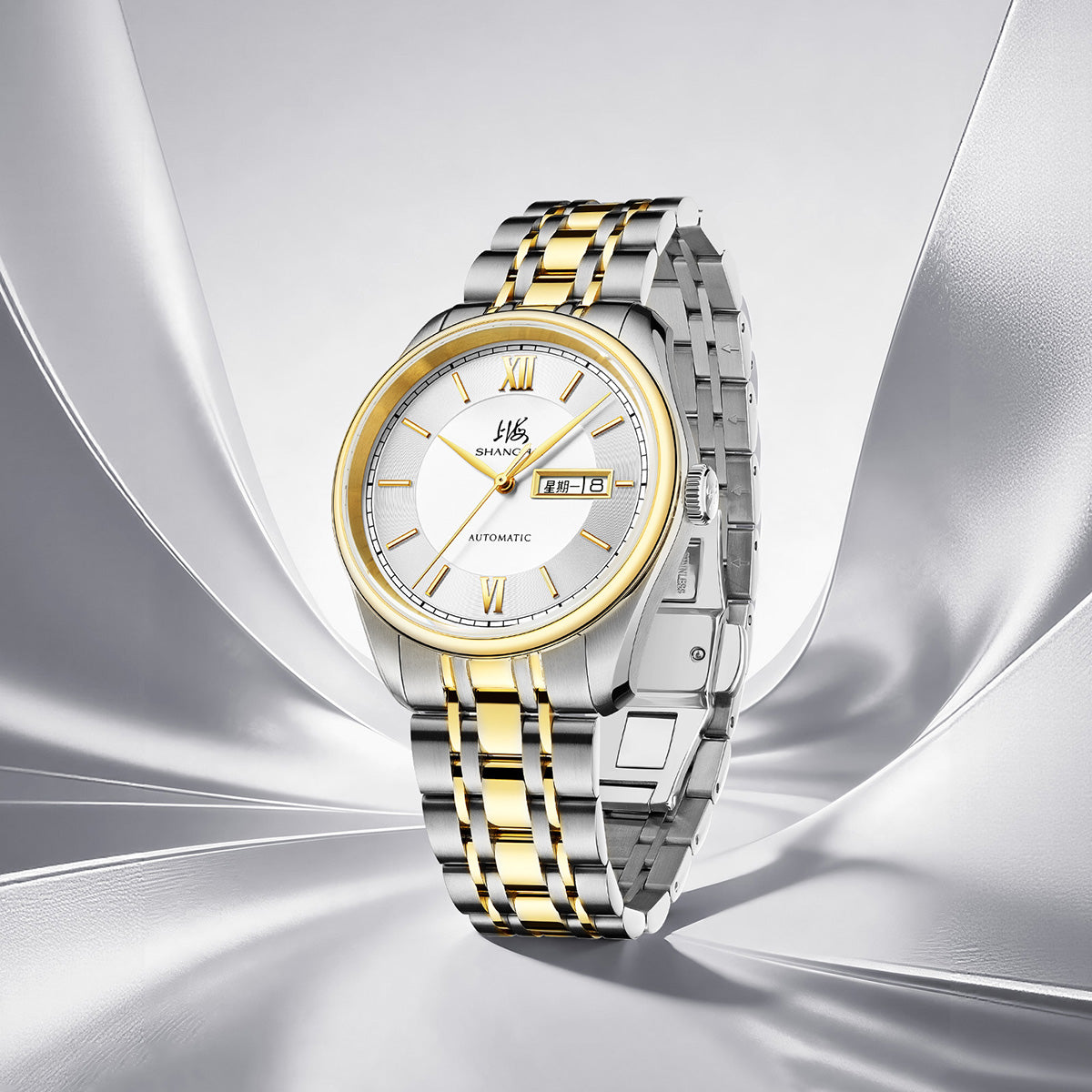 Shanghai Watch Business Classic 316L Steel Mix Golden Strap 40mm
