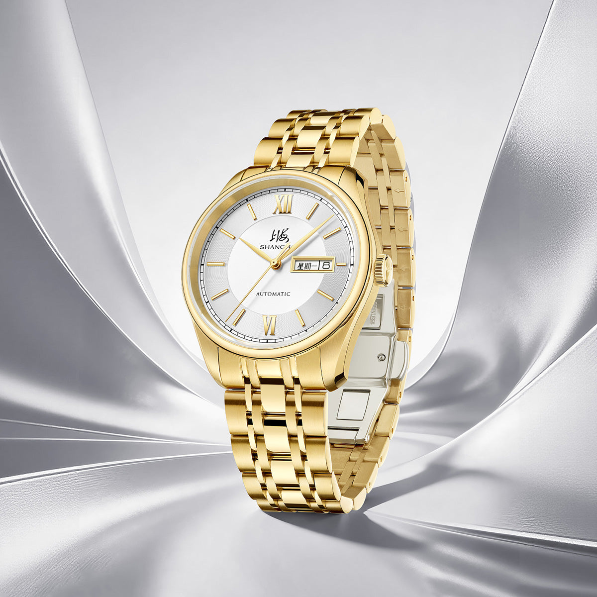 Shanghai Watch Business Classic 316L Steel Golden Strap 40mm
