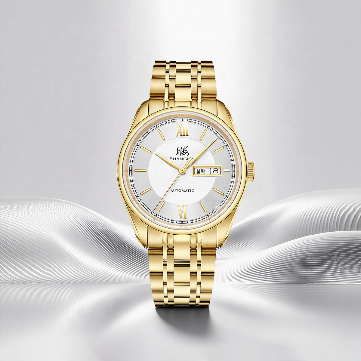 Shanghai Watch Business Classic 316L Steel Golden Strap 40mm