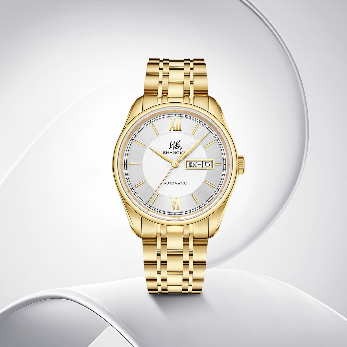 Shanghai Watch Business Classic 316L Steel Golden Strap 40mm