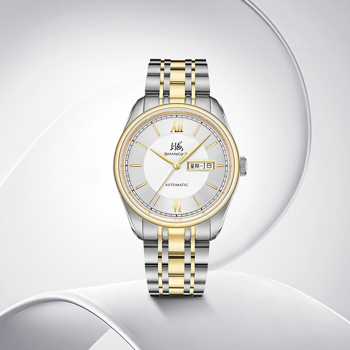 Shanghai Watch Business Classic 316L Steel Mix Golden Strap 40mm