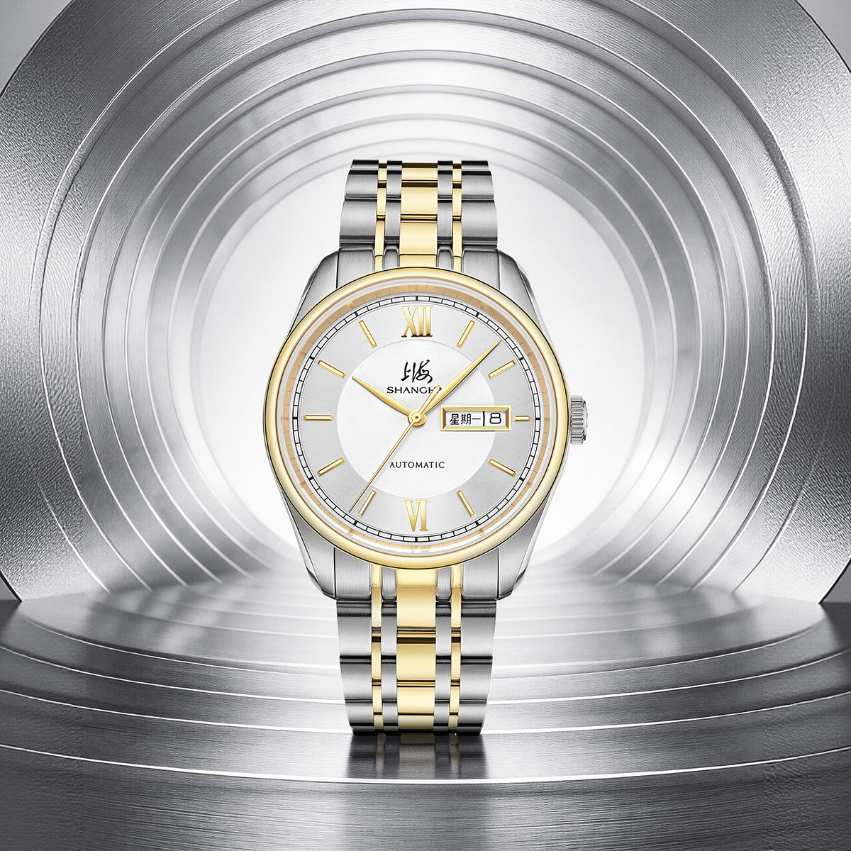 Shanghai Watch Business Classic 316L Steel Mix Golden Strap 40mm