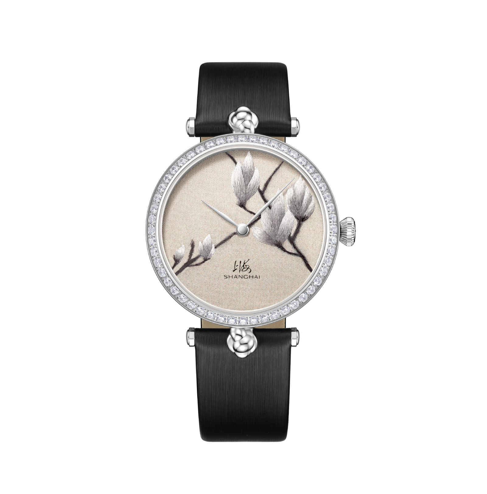 SHANGHAI Watch Magnolia Embroidery Silk Dial White 36mm