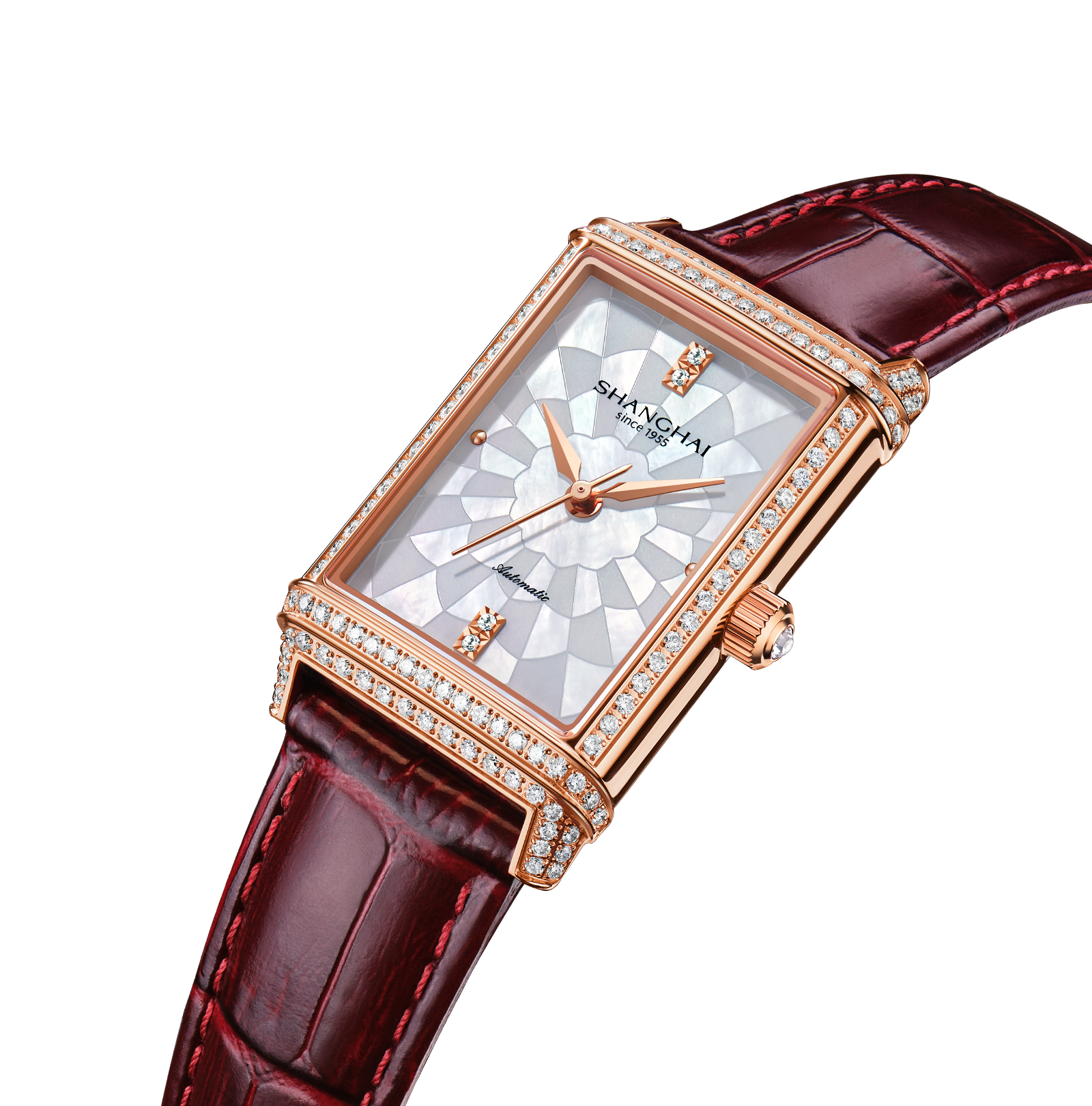 Shanghai Watch Paramount Mother of Pearl Dial Burgundy Strap 41.2mm