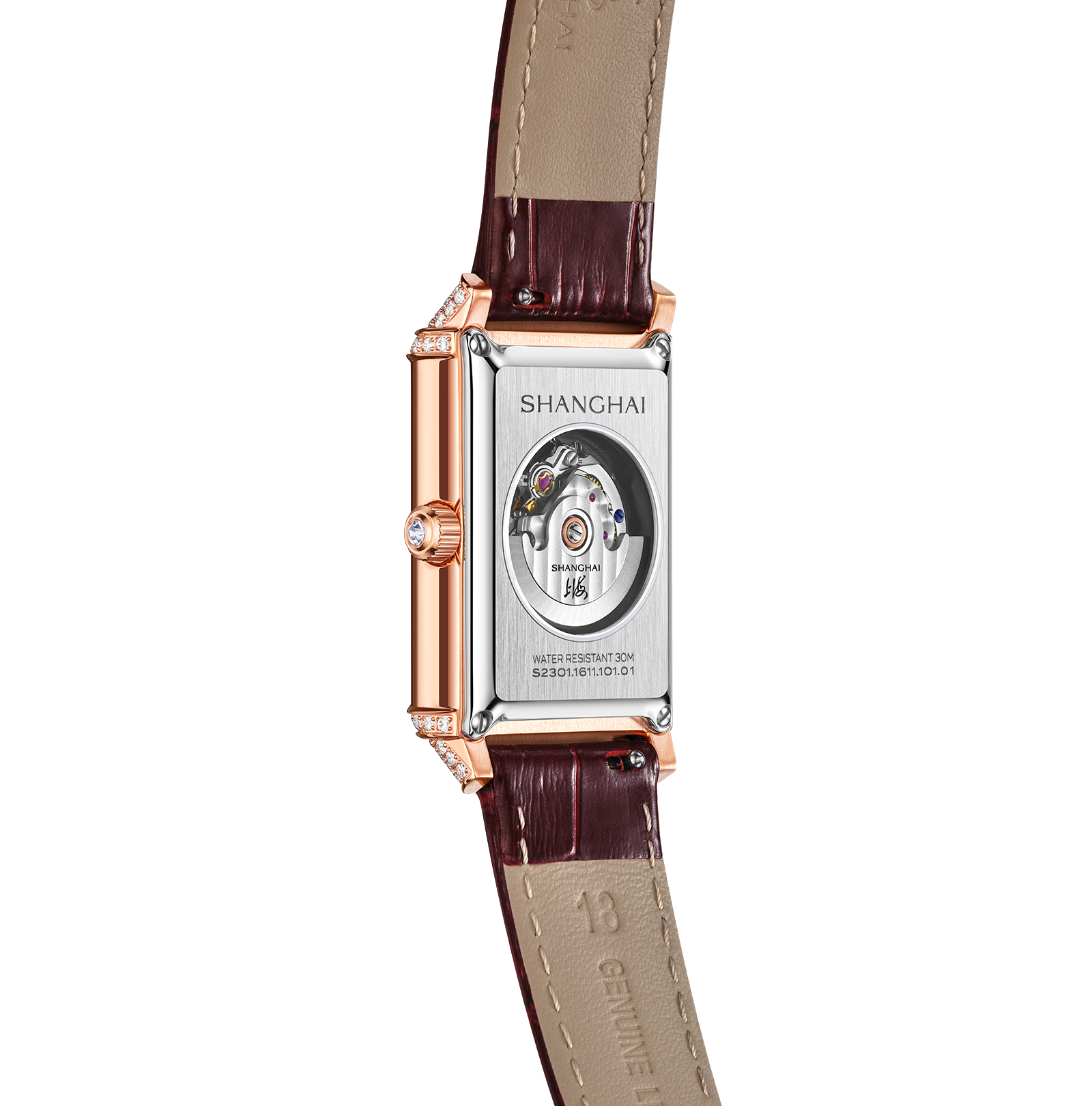 Shanghai Watch Paramount Mother of Pearl Dial Burgundy Strap 41.2mm
