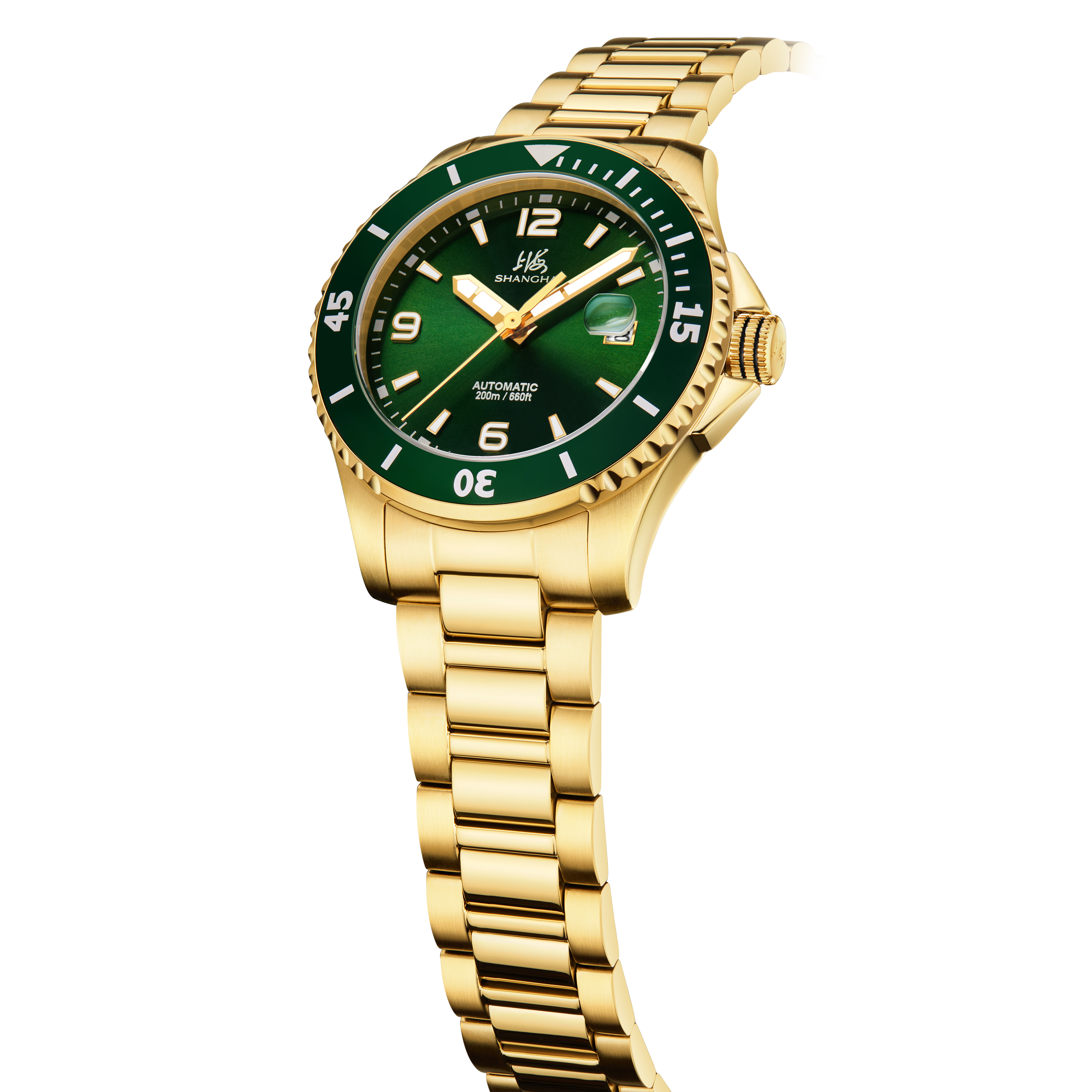 Shanghai Watch Classic Diving Watch Green Dial | Gold Strap 41mm