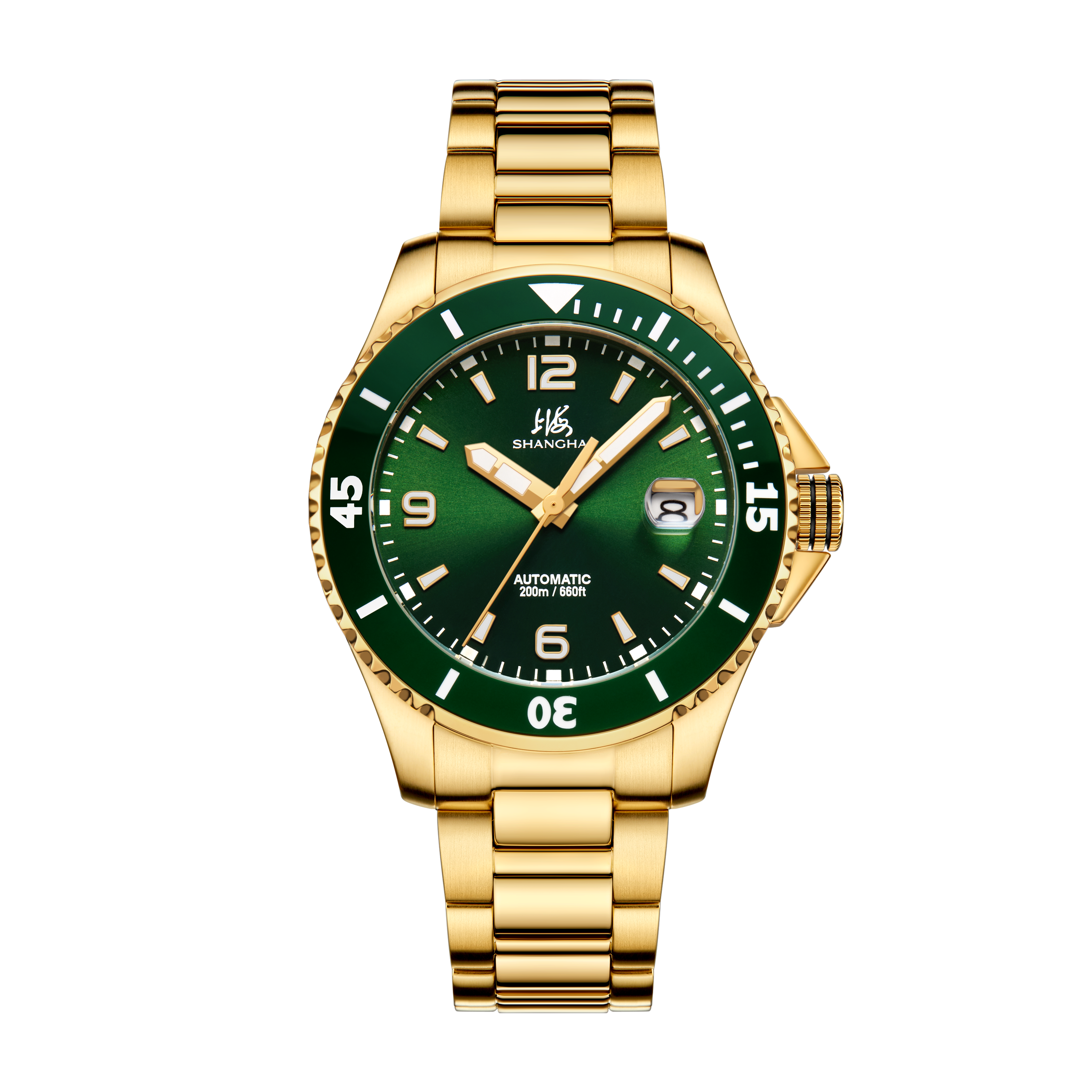 Shanghai Watch Classic Diving Watch Green Dial | Gold Strap 41mm