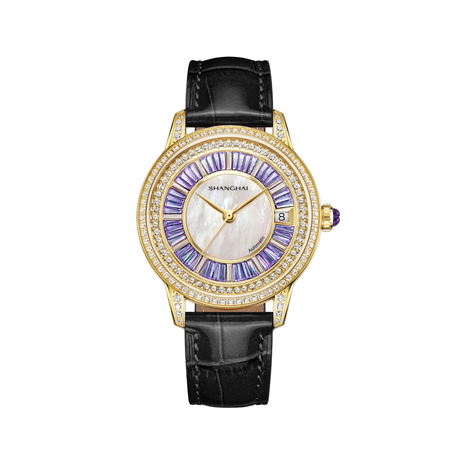 Shanghai Watch Crystal Purple Zirconia Mother of Pearl Dial 36mm