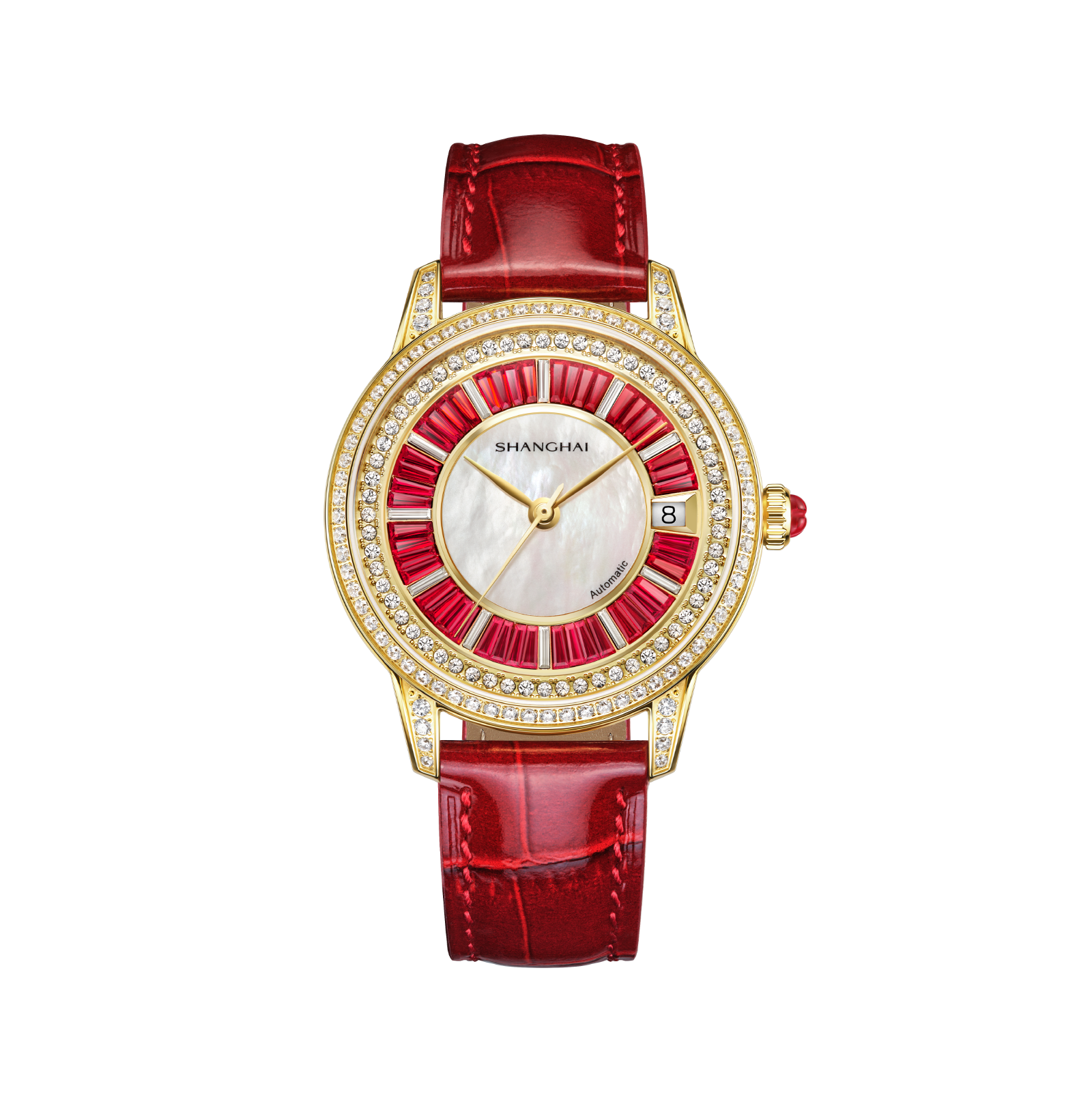 Shanghai Watch Crystal Red Zirconia Mother of Pearl Dial 36mm