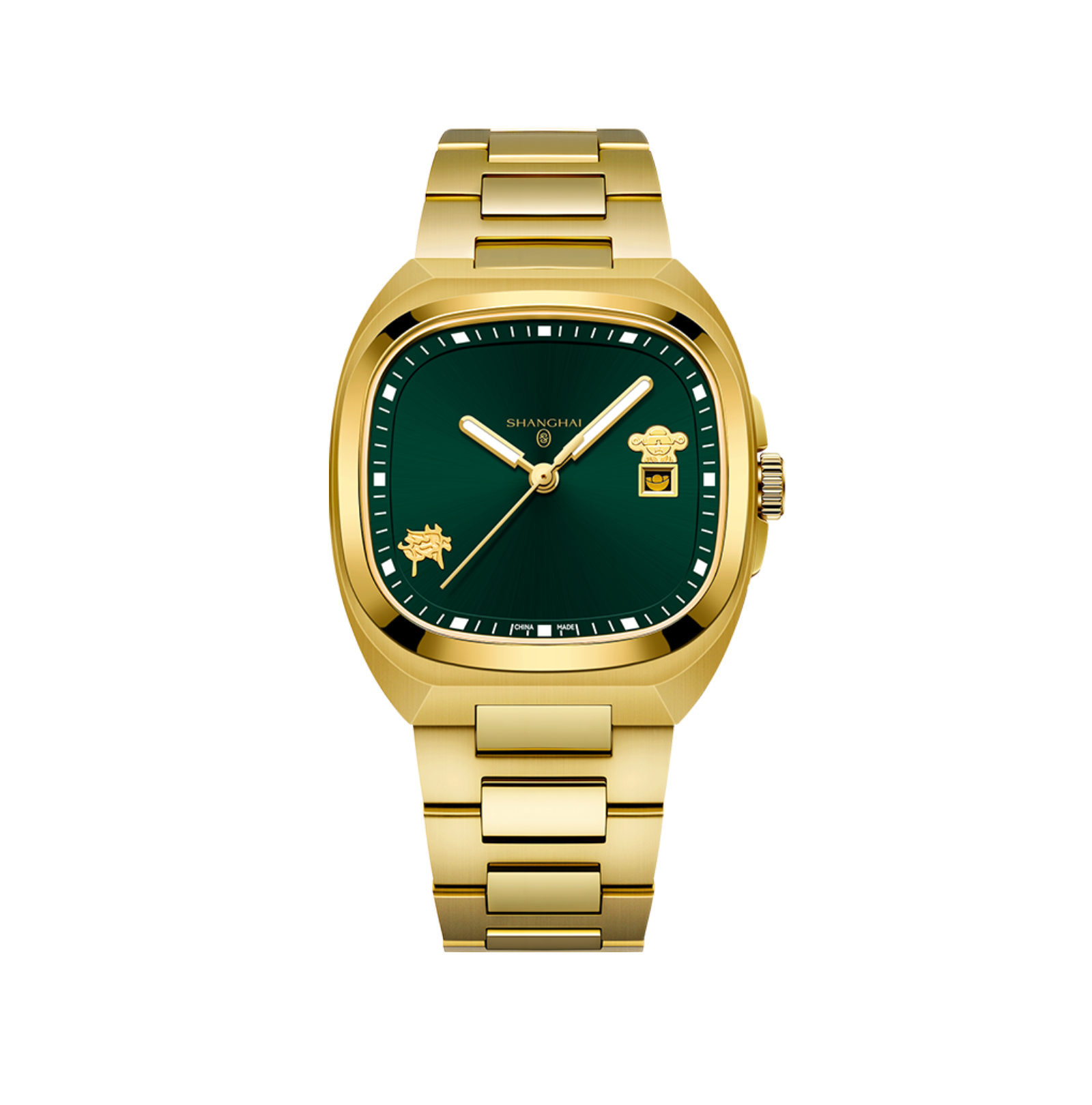 Shanghai Watch Magic Cube Caishen Green Sunburst Dial Automatic Watch
