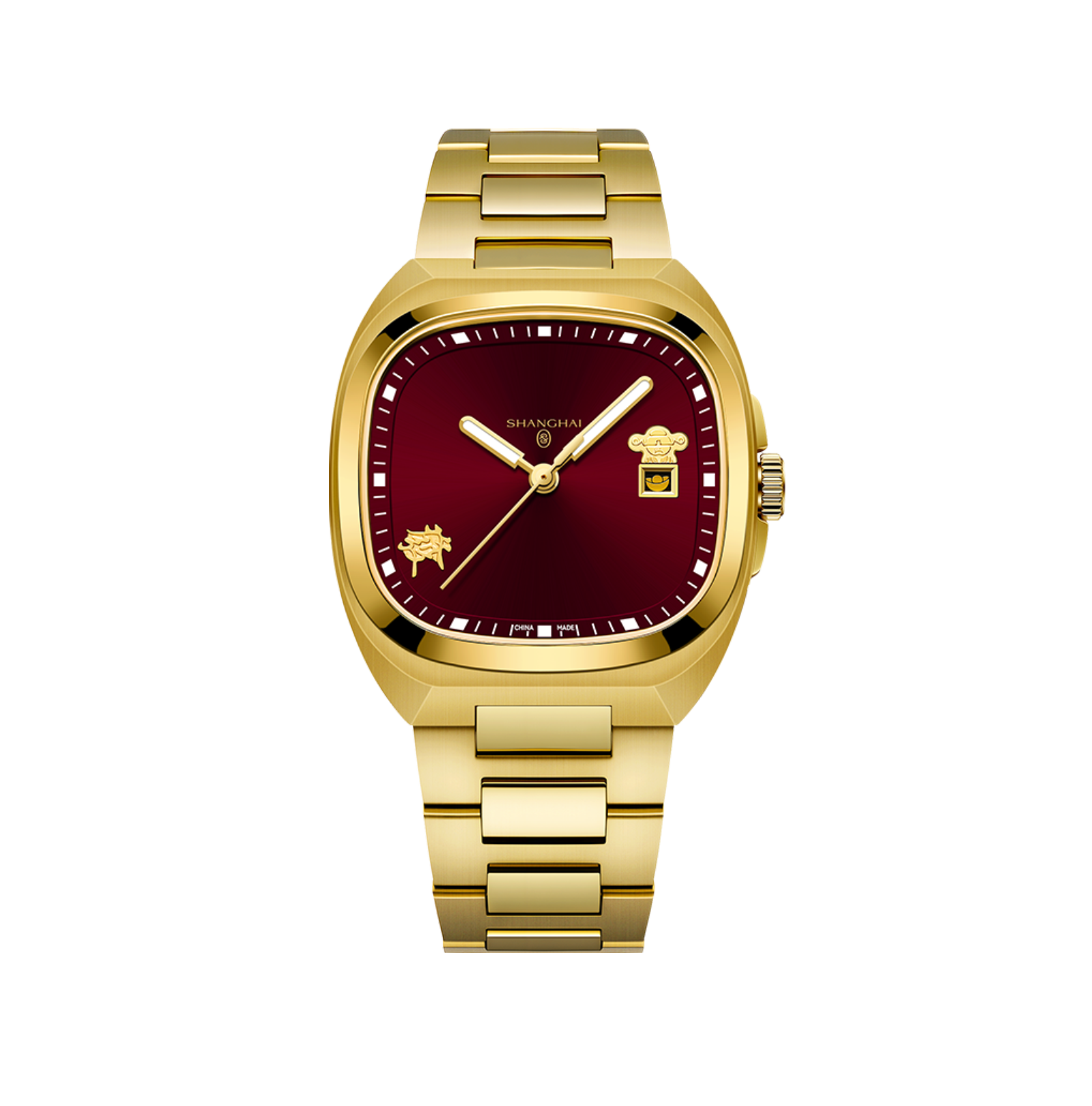 Shanghai Watch Magic Cube Caishen Red Sunburst Dial Automatic Watch