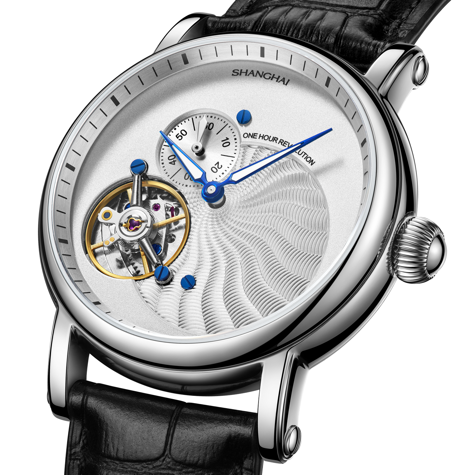 Shanghai Watch Phonograph Carrousel White Swirl Dial 41.5mm